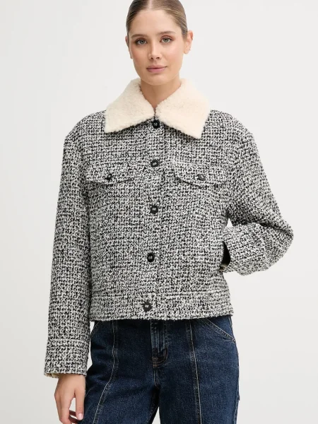 Вълнено яке-риза United Colors of Benetton преходен модел с уголемена кройка черно