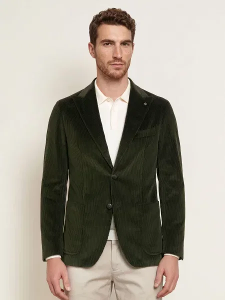 Tagliatore Kordové Sako Slim Fit tmavě zelená