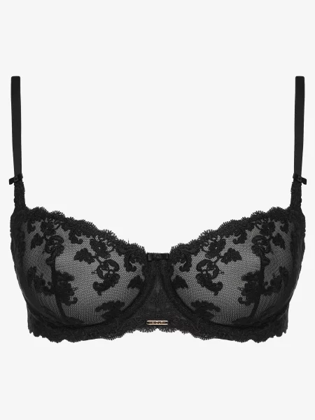 Однотонный бюстгальтер с вышивкой чорний