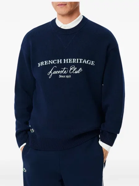 Pulover Lacoste cu broderie albastru