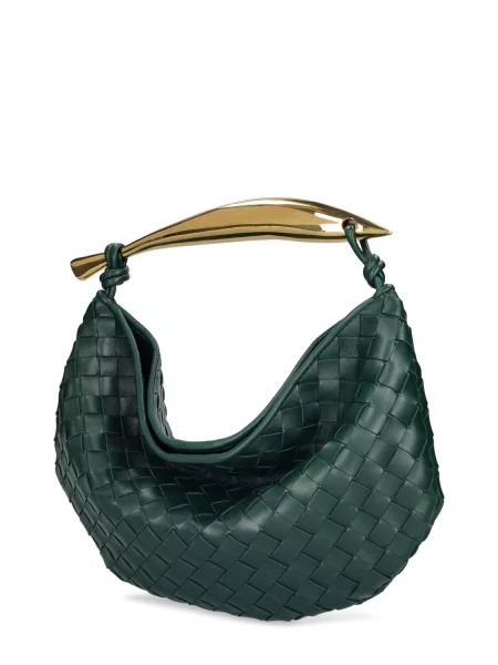 Kožená kožená taška Bottega Veneta Handle zelená