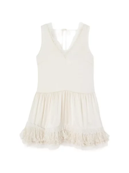 Rochie mini Ganni cu volane din dantelă alb