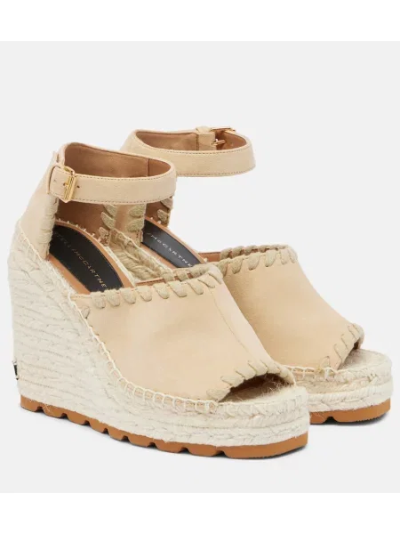 Semišové espadrilky Stella Mccartney na klínovém podpatku béžové