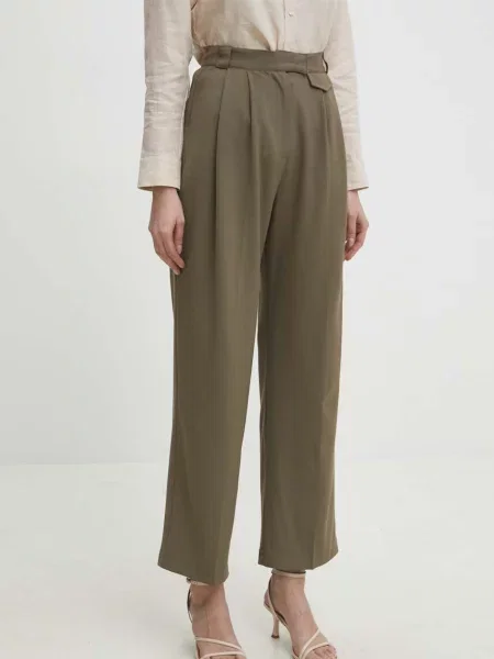 Панталон Answear Lab с широка каройка с висока талия зелено