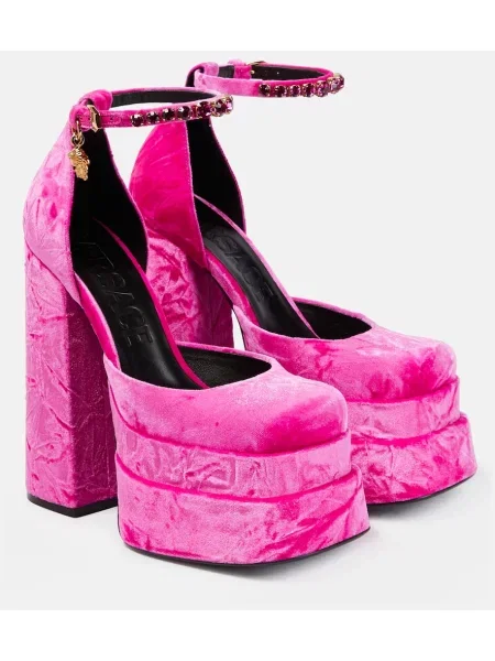 Pantofi cu toc Versace de catifea cu platformă roz