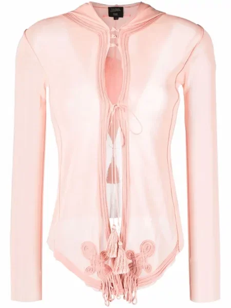 Průsvitná halenka Jean Paul Gaultier Pre-owned s výšivkou růžová