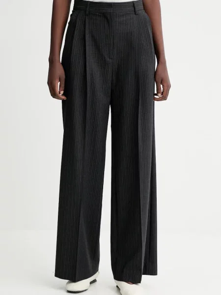 Filippa K pantaloni cu lână drept high waist gri