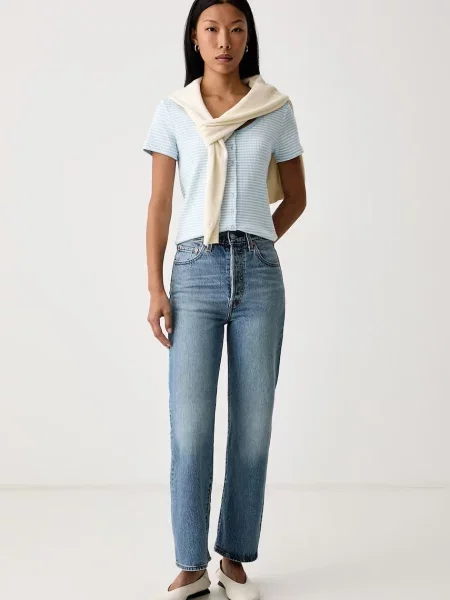 Levi's tričko dámske s bavlnou AUSTEN BUTTON THROUGH SS modrá
