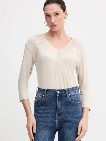 Tričko s dlouhým rukávem Sisley béžová