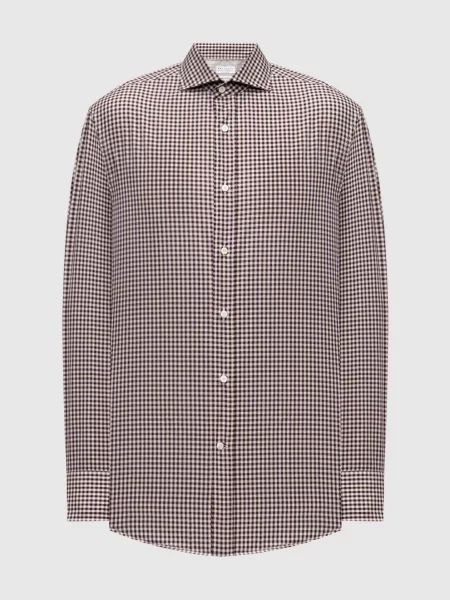 Сорочка в клітинку Brunello Cucinelli коричнева