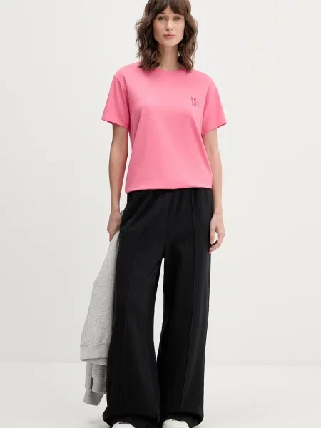 HUGO kratka majica z modalom CASUAL T-SHIRT roza
