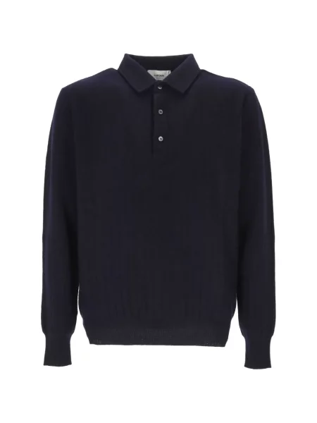 Tricou polo Lardini din cașmir albastru