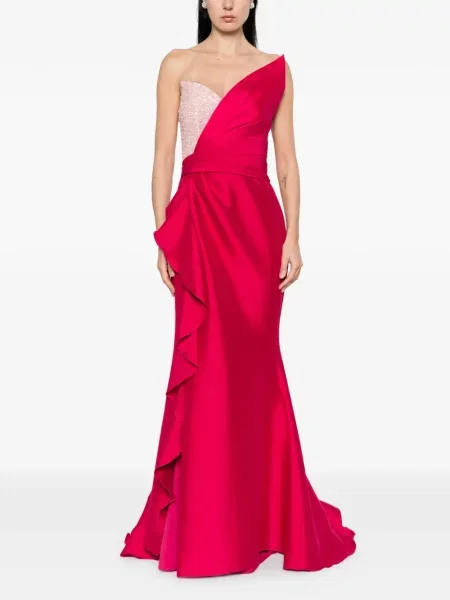Rochie Marfil Barcelona cu volane de costum roz