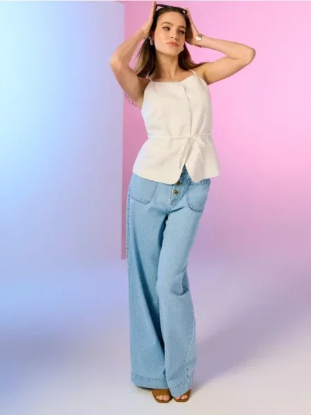 Джинси широкого крою з високою талією синій