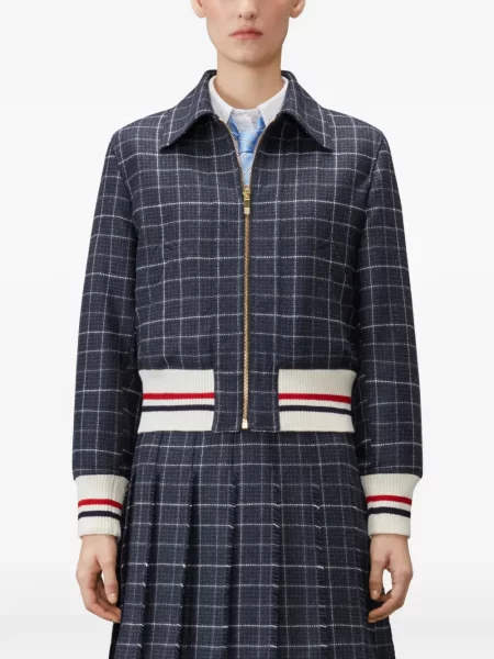 Geacă Thom Browne cu model pepito din tweed albastru