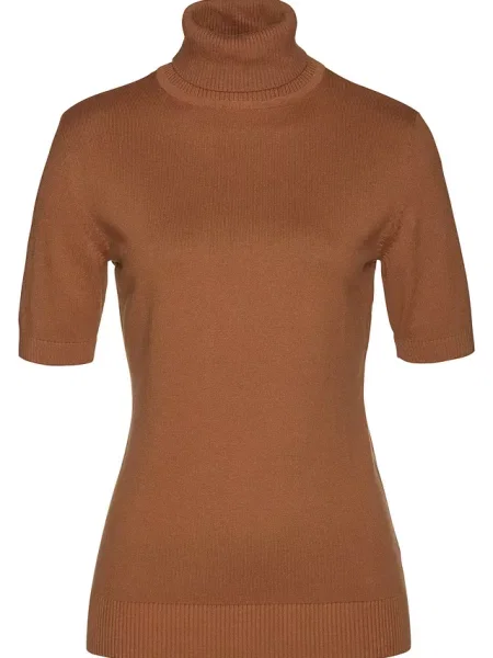 Sweter z golfem krótki rękaw brązowy