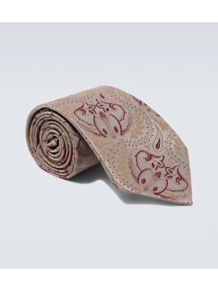 Hedvábná kravata Charvet s paisley potiskem šedá