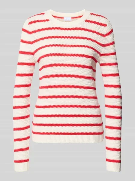 Sweter z dzianiny z okrągłym dekoltem model ‘DALO’ Vila czerwony