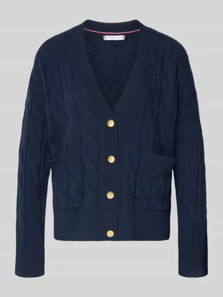 Kurtka z dzianiny o kroju oversized z czystej wełny Tommy Hilfiger granatowa