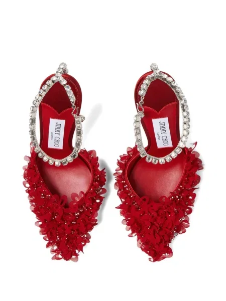 Полуотворени обувки Jimmy Choo на цветя с кристали червено