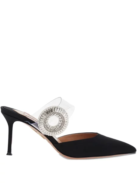 Papuci tip mules Aquazzura de cristal negru