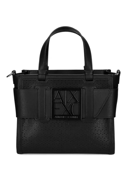 Geantă Armani Exchange cu perforații cu autograf negru
