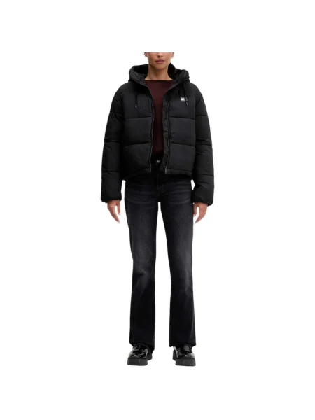 Geacă de blugi Tommy Jeans cu glugă negru