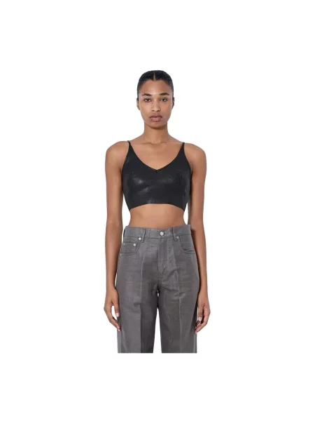 Top Rick Owens skórzany z dekoltem w serek o skróconej długości czarny
