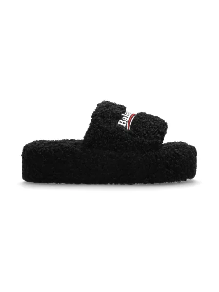 Lniane klapki Balenciaga z logo czarne