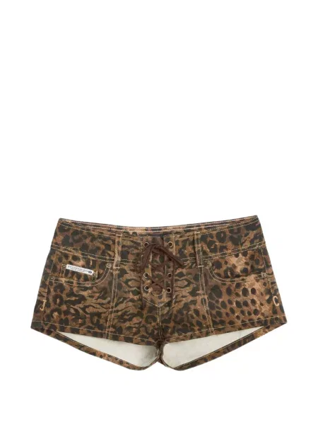 Pantaloni scurți Juicy Couture cu șireturi cu imagine din dantelă maro