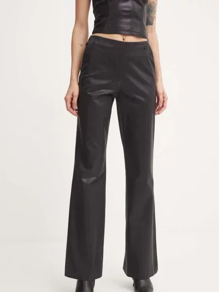 Diesel pantaloni din lana P-OLARIS evazati high waist negru