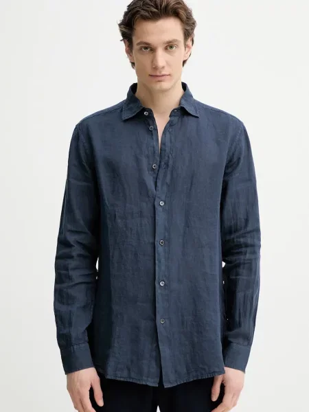 Lanena košulja BARENA VENEZIA Camicia Mola za muškarce tamno regular s klasičnim ovratnikom plava