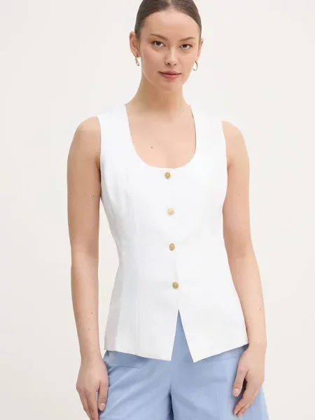 Tommy Hilfiger μονόπετο γυναικείο γιλέκο με λινό μπεζ