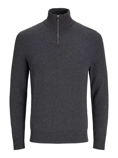 JACK & JONES Pulover JJEEMIL KNIT HALF ZIP tamo siva