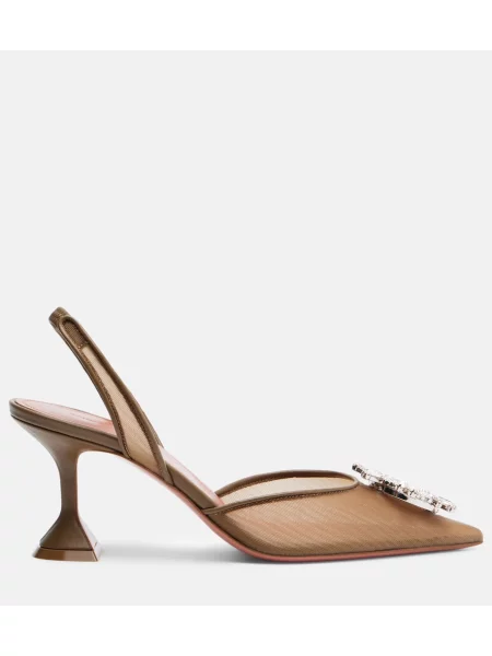 Pantofi cu toc Amina Muaddi plasă slingback maro