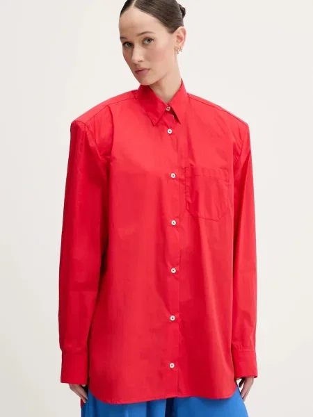 Košile Fiorucci Red Embroidered Padded Shirt regular s klasickým límcem červená