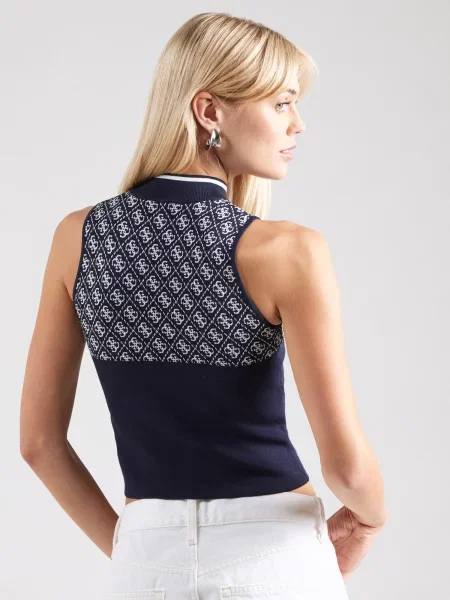 Guess Pulover Bleumarin alb