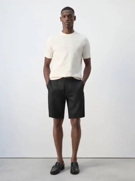 Bermudy slim fit z lnu Mężczyzna 40 MANGO MAN czarny