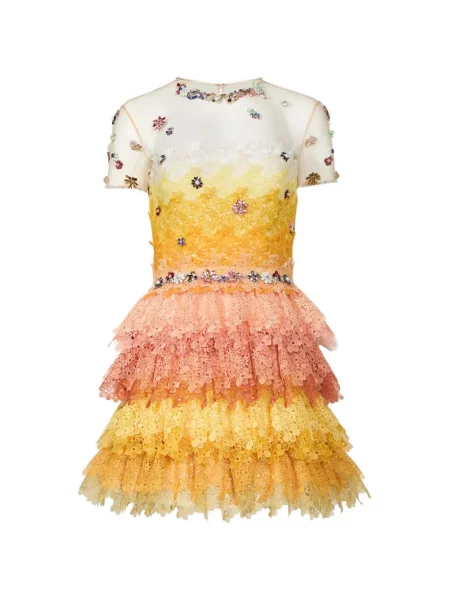 Rochie mini Costarellos din dantelă galben