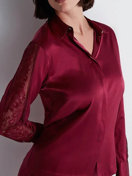 Шелковая пижамная блуза червона