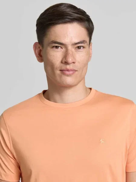 T-shirt z okrągłym dekoltem i wyhaftowanym logo Lerros pomarańczowa