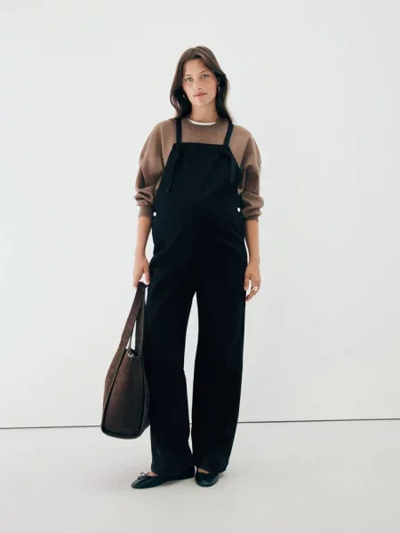 Ogrodniczki dżinsowe ciążowe black denim Kobieta XS MANGO czarny