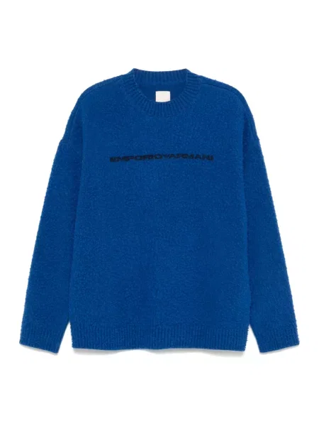 Sweter Emporio Armani wełniany z nadrukiem niebieski