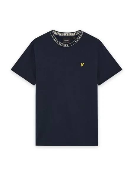 Koszulka Lyle & Scott prążkowana z nadrukiem z krótkim rękawem niebieska