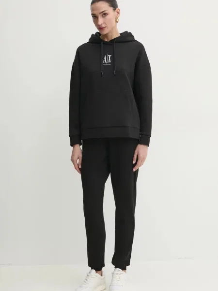 Armani Exchange bluza z kapturem z aplikacją czarny