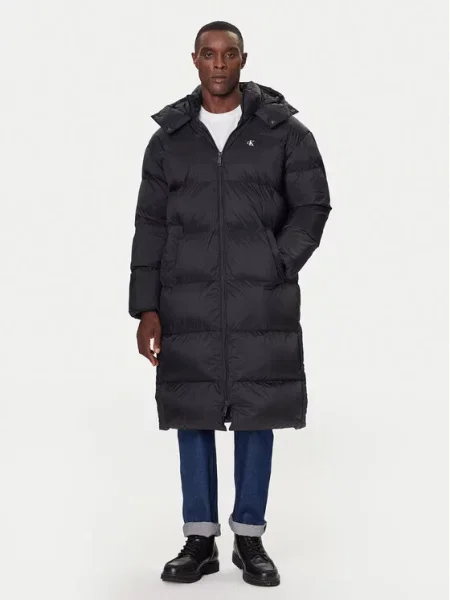 Довге пальто Calvin Klein Jeans з капюшоном чорне