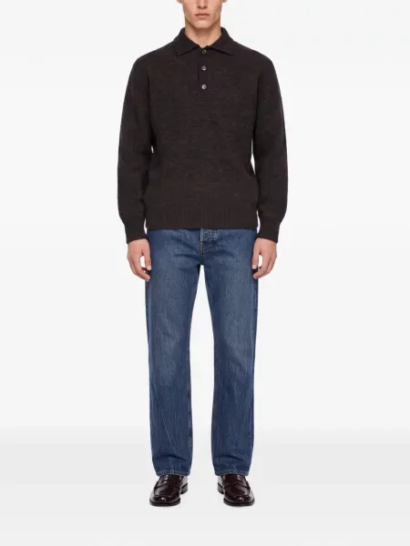 Lung tricou polo Another Aspect tricotate maro