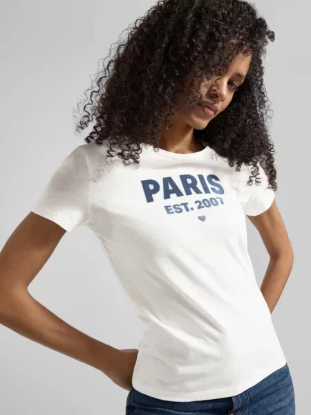 T-shirt o kroju regular fit z czystej bawełny Tom Tailor Denim biała