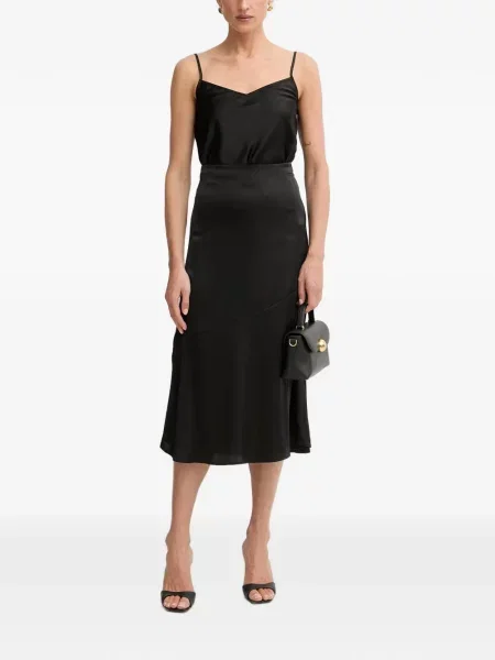 Fustă midi Guess din satin asimetrică negru