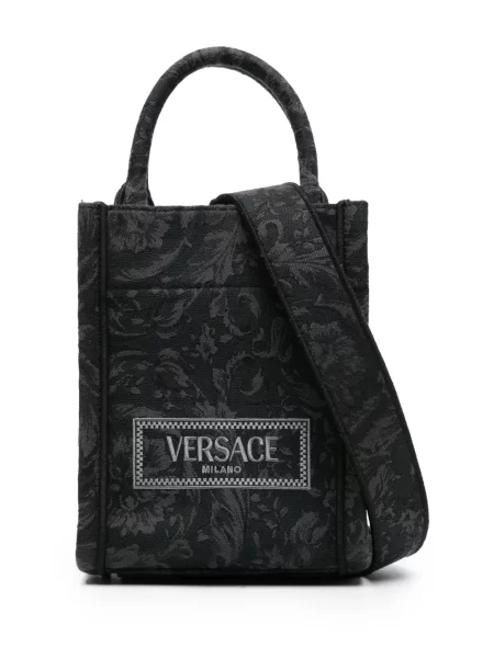 Geantă Versace cu broderie din jacard gri